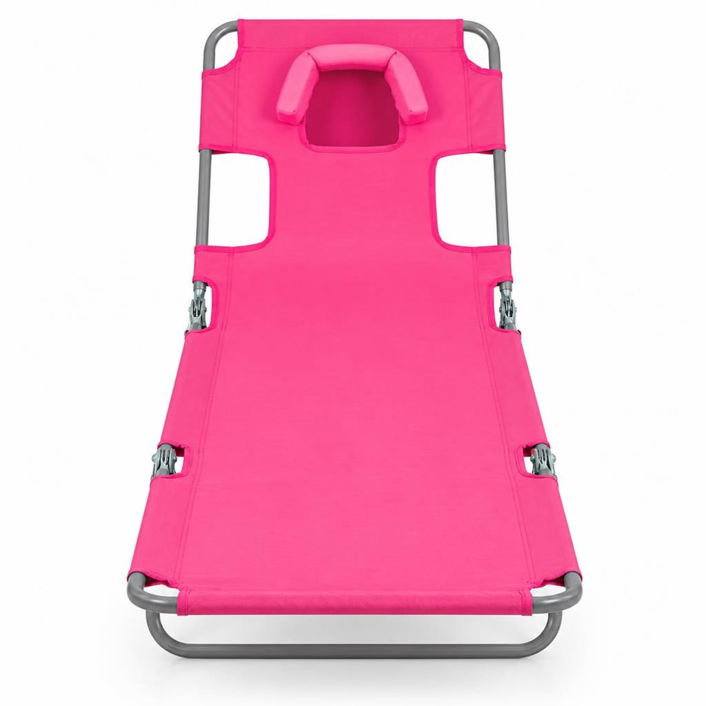 Airfind Folding Beach Lounge Chair with Adjustable Backrest for Lawn, 330 lbs Capacity, Metal Oxford Fabric Polyester Sponge Frame, Pink