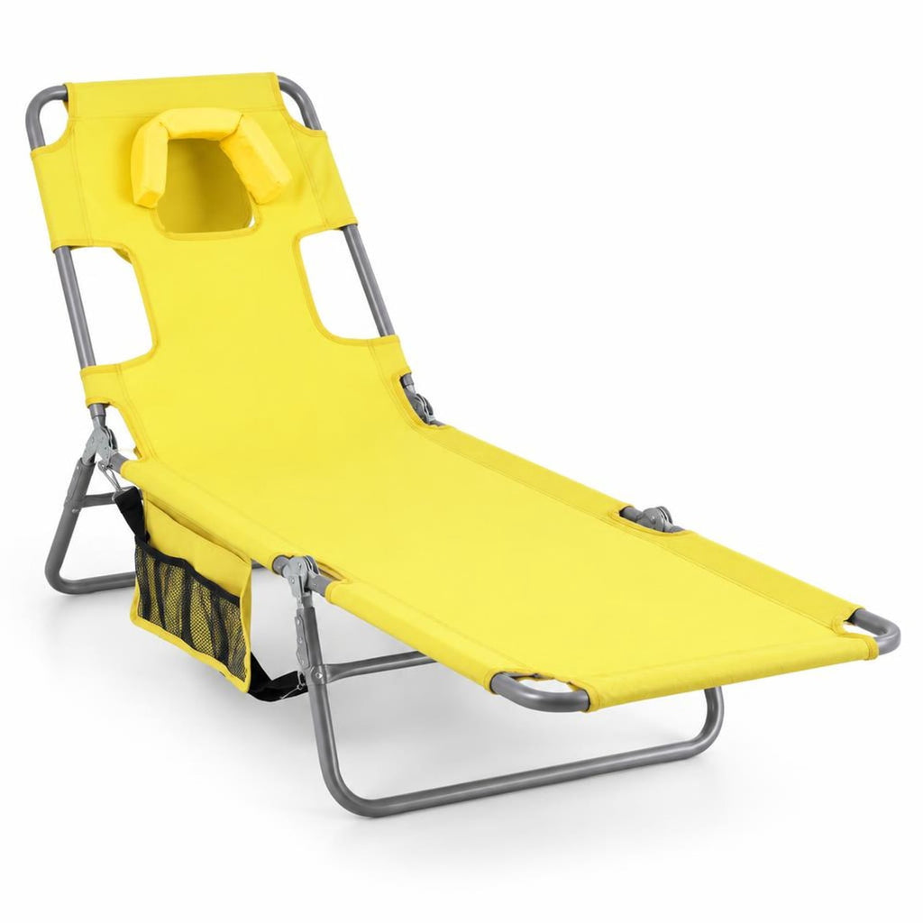 Airfind Folding Beach Lounge Chair with Adjustable Backrest for Lawn, 330 lbs Capacity, Metal Oxford Fabric Polyester Sponge Frame, Yellow