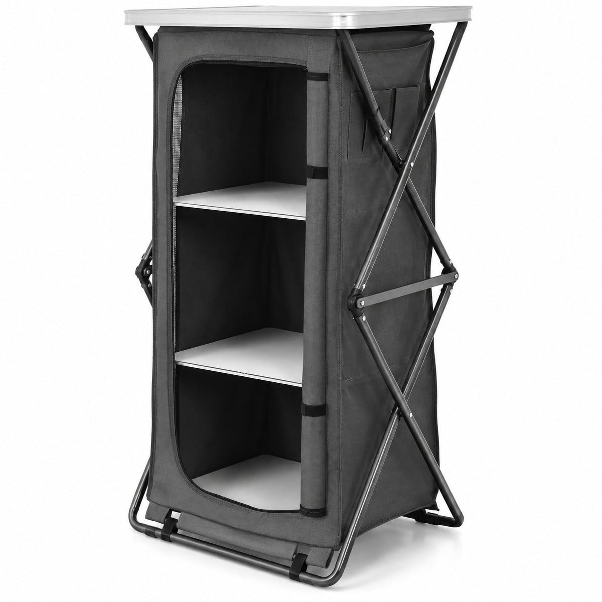 Airfind Folding Camping Storage Cabinet with 3 Shelves and Carry Bag, 33 lbs Weight capacity of each shelf: 11 lbs L: Capacity, Gray