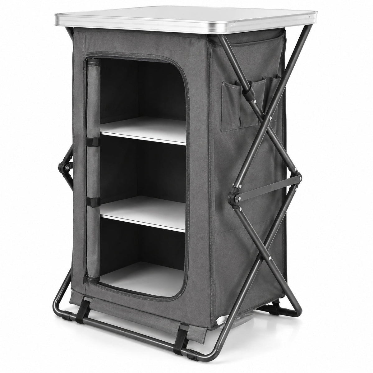 Airfind Folding Camping Storage Cabinet with 3 Shelves and Carry Bag, 33 lbs Weight capacity of each shelf: 11 lbs L: Capacity, Gray