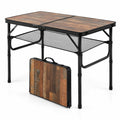 Airfind Folding Camping Table with Adjustable Heights Storage Net and Handle-Black and Brown, 135 lbs Capacity, 37 Inch x 24 Inch x 16 Inch Footprint, Black