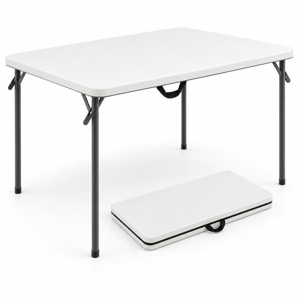 Airfind Folding Camping Table with All-Weather HDPE Tabletop and Rustproof Steel Frame, 330 lbs Capacity, HDPE Steel Frame, White
