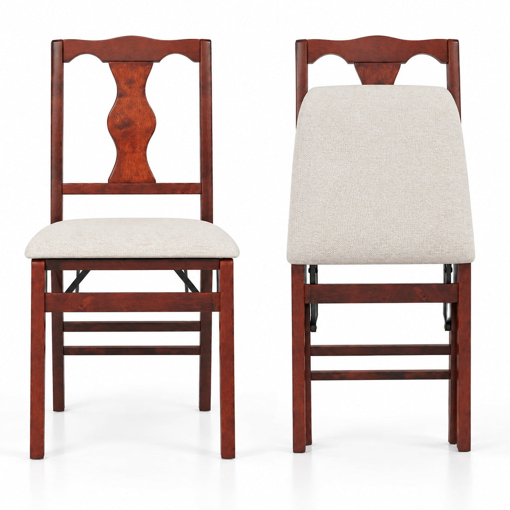 Airfind Folding Chairs Set of 2 Upholstered Dining Chairs with Comfy Padded Seats, 375 lbs Capacity, Rubber Wood Plywood Linen Fabric Sponge Frame