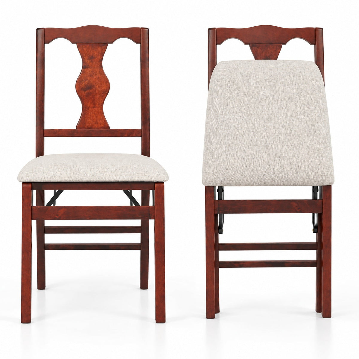 Airfind Folding Chairs Set of 2 Upholstered Dining Chairs with Comfy Padded Seats, 375 lbs Capacity, Rubber Wood Plywood Linen Fabric Sponge Frame