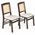 Airfind Folding Dining Chairs Set of 2 Rubber Wood Chairs with Linen Padded Seat, 400 lbs Capacity, Rubber Wood PE Rattan Linen Fabric Sponge Frame
