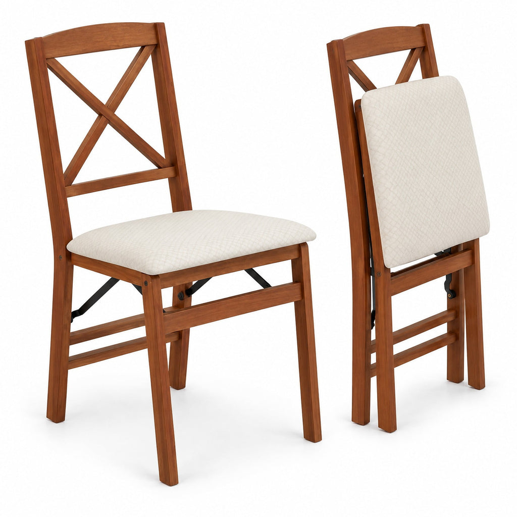 Airfind Folding Dining Chairs Set of 2 with Padded Seat and Rubber Wood Frame, 400 lbs Capacity, Rubber Wood Frame, 22in x 17in x 34.5in Footprint