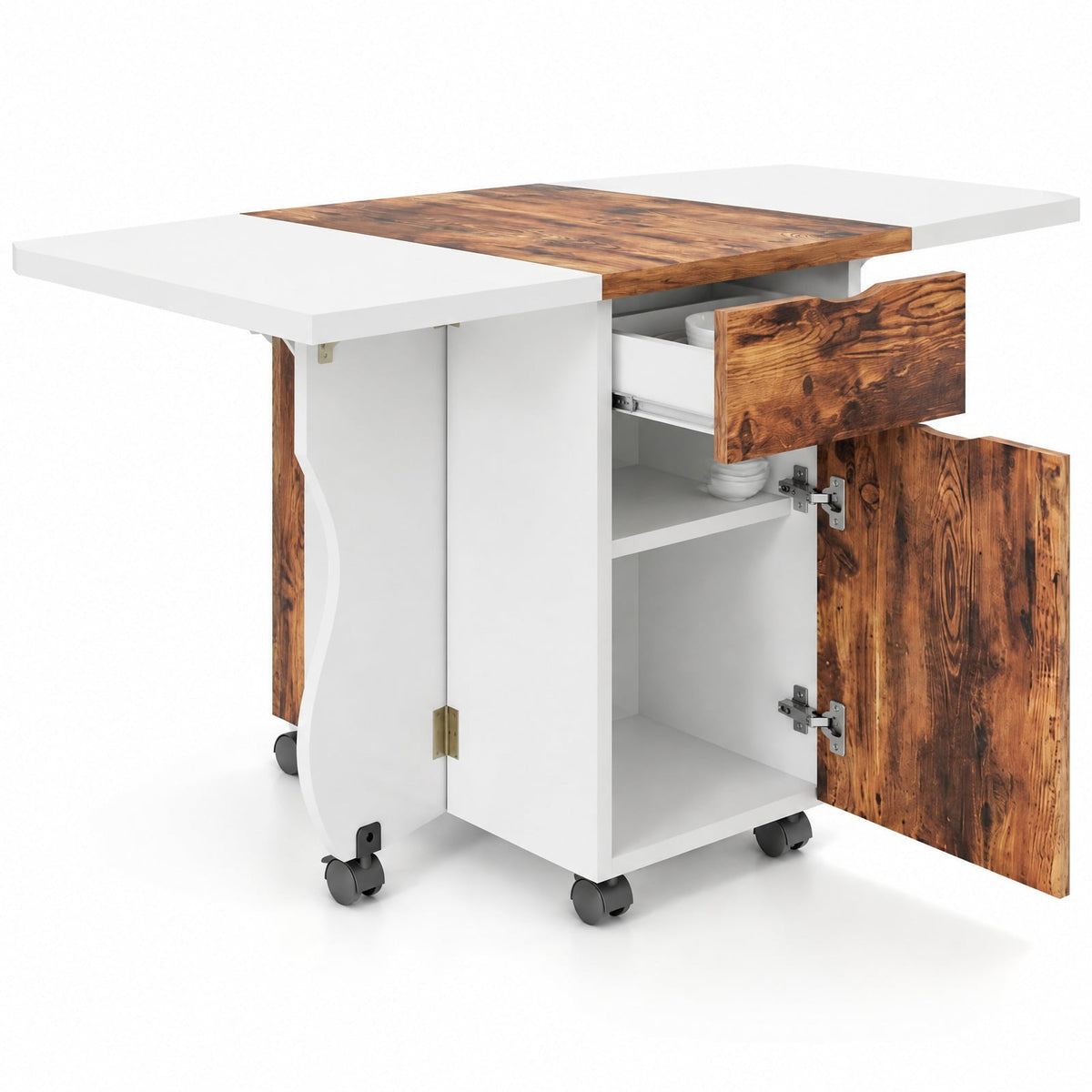 Airfind Folding Dining Table 3-in-1 Space-Saving Drop Leaf Kitchen Table with Lockable Wheels, 60 kg Capacity, 63.2 x 27.6 x 29.5 Footprint