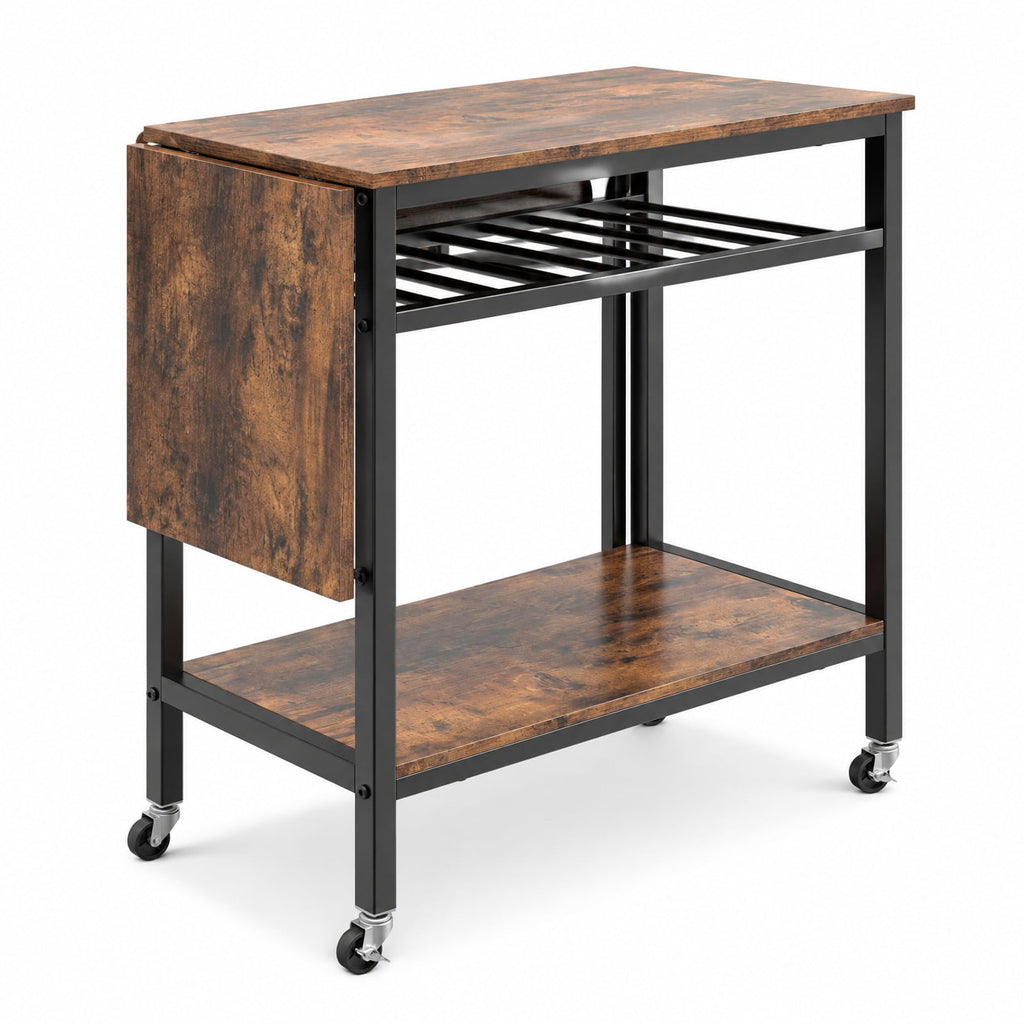 Airfind Folding Dining Table with Expandable Laptop with Wine Rack and Wheels, 66 lbs Capacity, Engineered Wood Metal Frame, Brown