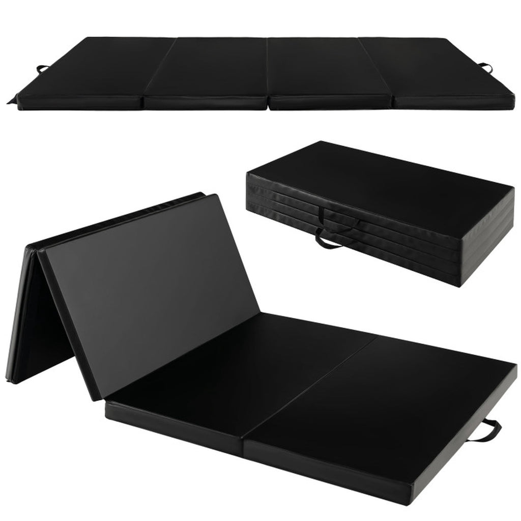 Airfind Folding Gymnastics Mat with Detachable Sweatproof PU Leather Cover and Carry Handles, Thick Foam Tumbling Exercise Mat, Black