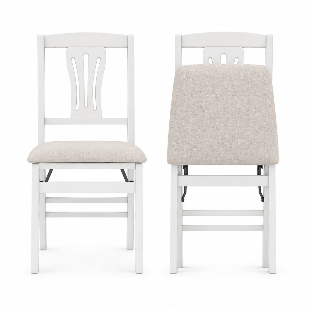 Airfind Folding Kitchen Chairs Set of 2 Upholstered Dining Chairs with Comfy Padded Seats, 375 lbs Capacity, 21 x 17 x 34.5 Footprint, White