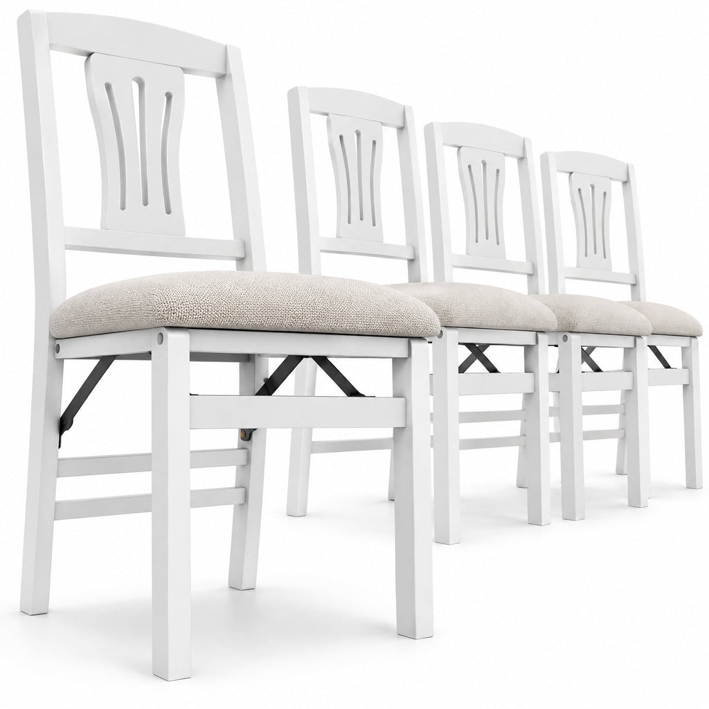 Airfind Folding Kitchen Chairs Set of 4 Upholstered Dining Chairs with Comfy Padded Seats, 375 Lbs Capacity, 21 Inch X 17 Inch X 34.5 Inch, White