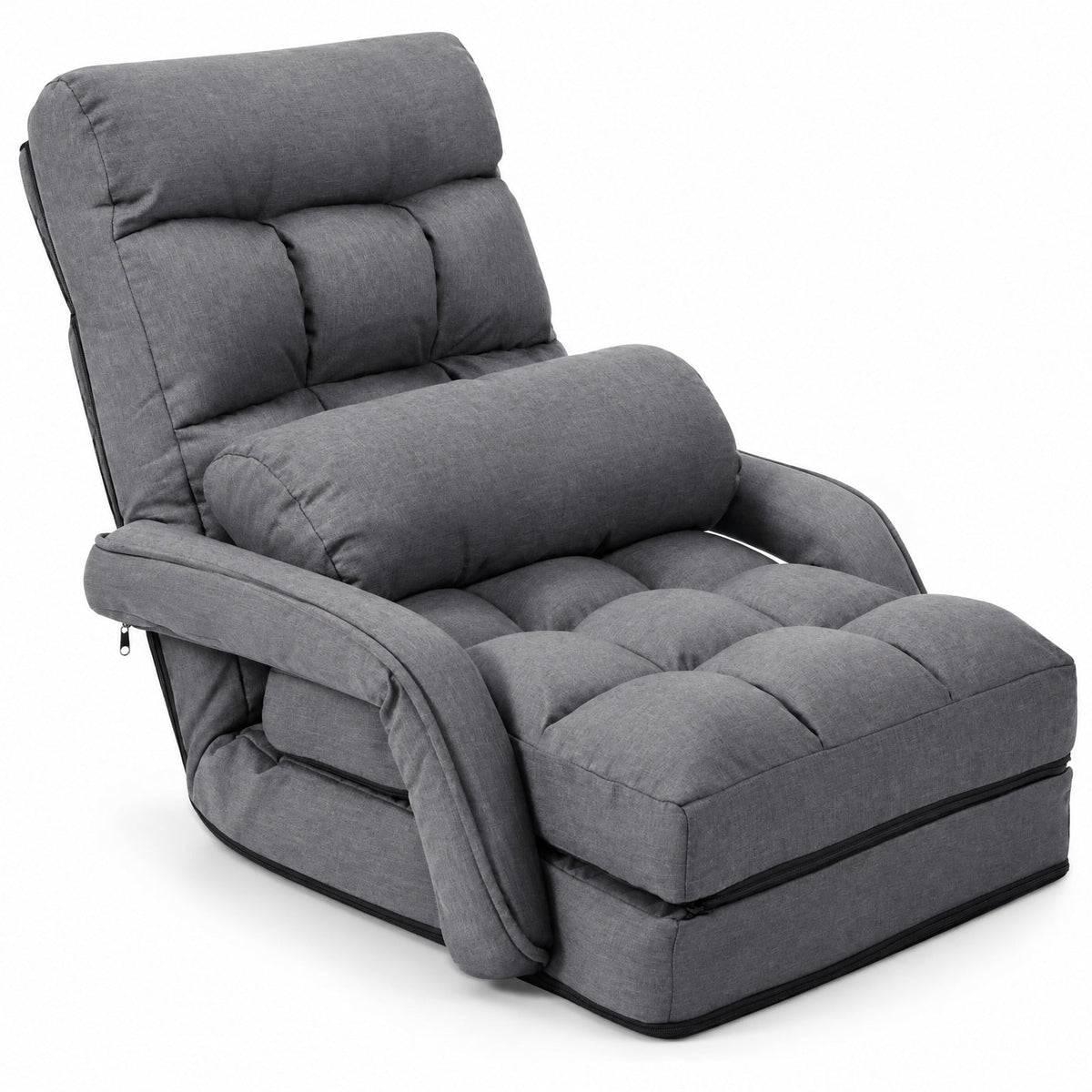 Airfind Folding Lazy Floor Chair Sofa with Armrests and Pillow, Linen-like cloth steel sponge Frame, 22in x 26in x 29in Footprint, Gray
