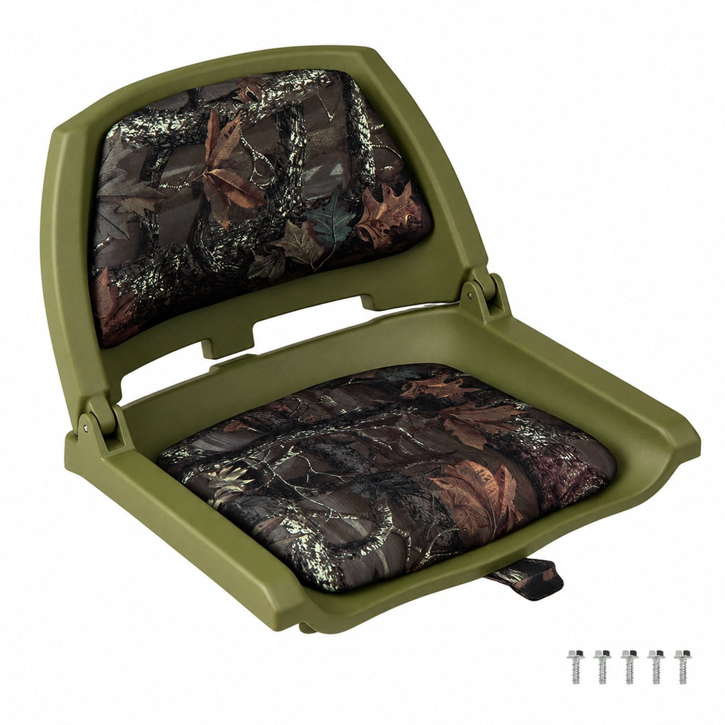Airfind Folding Low Back Boat Seat with Marine Grade PVC and Sturdy PP Frame for Fishing Boats Pontoons and Marine Cabin Seating, Green