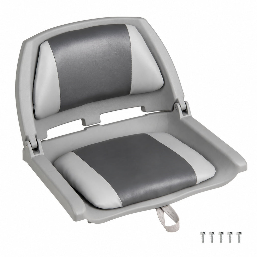 Airfind Folding Low Back Boat Seat with Marine Grade PVC and Sturdy PP Frame for Fishing Boats Pontoons and Marine Cabin Seating, White