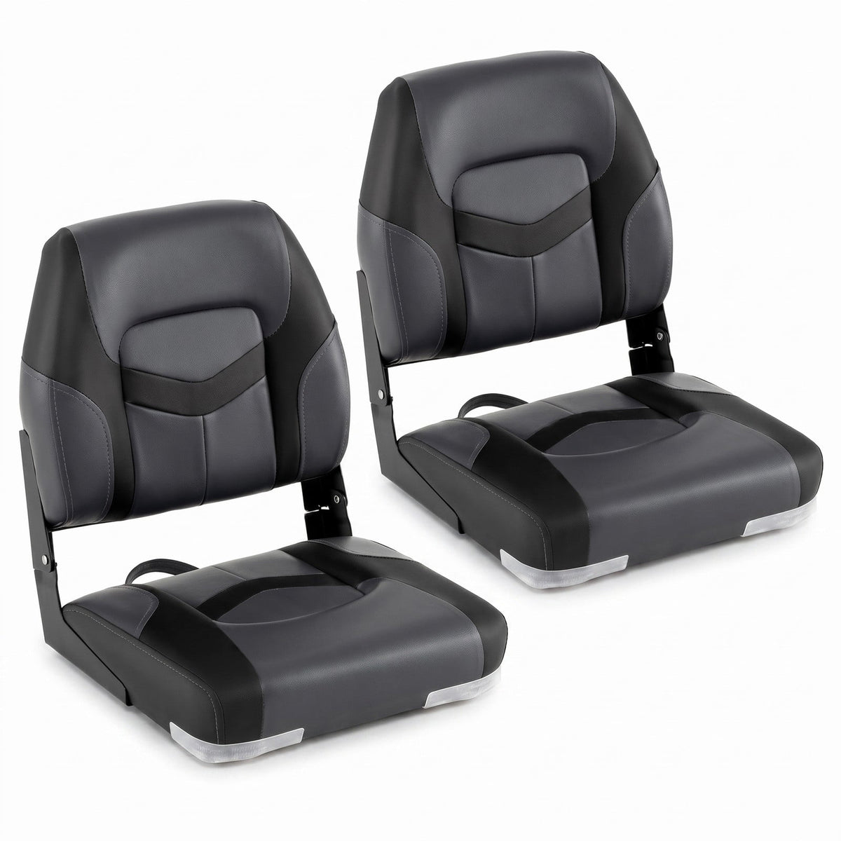 Airfind Folding Low Back Boat Seats 2 Pack with Fixing Bolts and Aluminum Hinges for Fishing and Cabin Seating Boats, Black and Gray