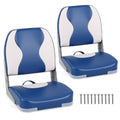 Airfind Folding Low Back Boat Seats 2 Pack with Thick Sponge Padding and Aluminum Hinges for Fishing and Cabin Boats, Blue and White