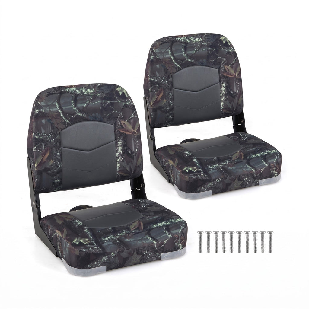 Airfind Folding Low Back Boat Seats 2 Pack with Thick Sponge Padding and Aluminum Hinges for Fishing and Cabin Boats, Camouflage