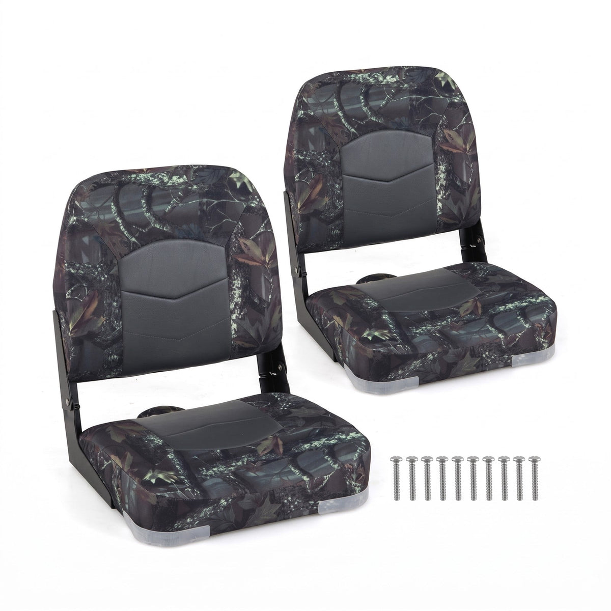 Airfind Folding Low Back Boat Seats 2 Pack with Thick Sponge Padding and Aluminum Hinges for Fishing and Cabin Boats, Camouflage