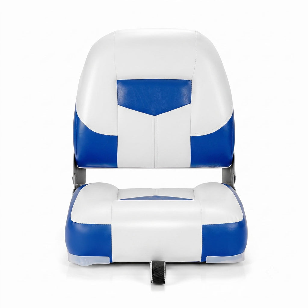 Airfind Folding Low Back Fishing Boat Seats 2 Pack with Padded Cushion and Stainless Steel Screws for Jon Boats and Pontoon Fishing, Blue and White