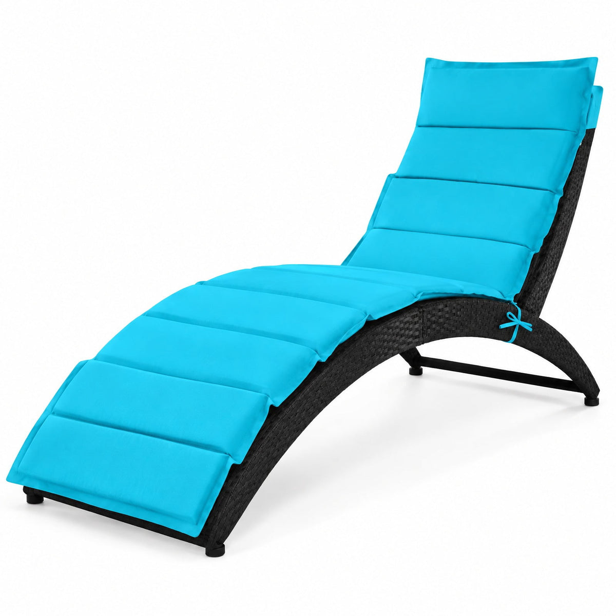 Airfind Folding Patio Rattan Portable Lounge Chair Chaise with Cushion, PE rattan steel non-woven fabric sponge Frame, Turquoise