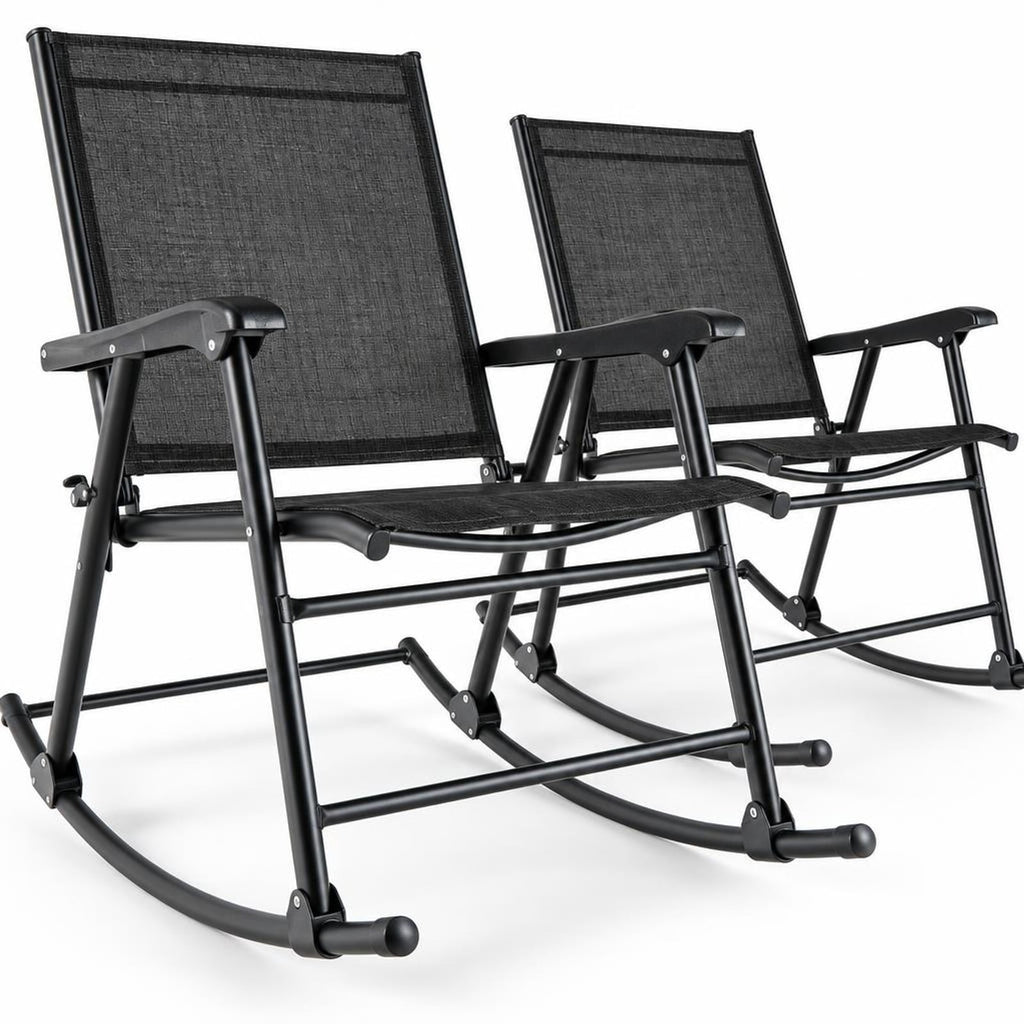 Airfind Folding Rocking Chair with Breathable Seat Fabric Set of 2, 330 lbs Capacity, Fabric Metal Frame, 32.5 x 25 x 36 Footprint, Black