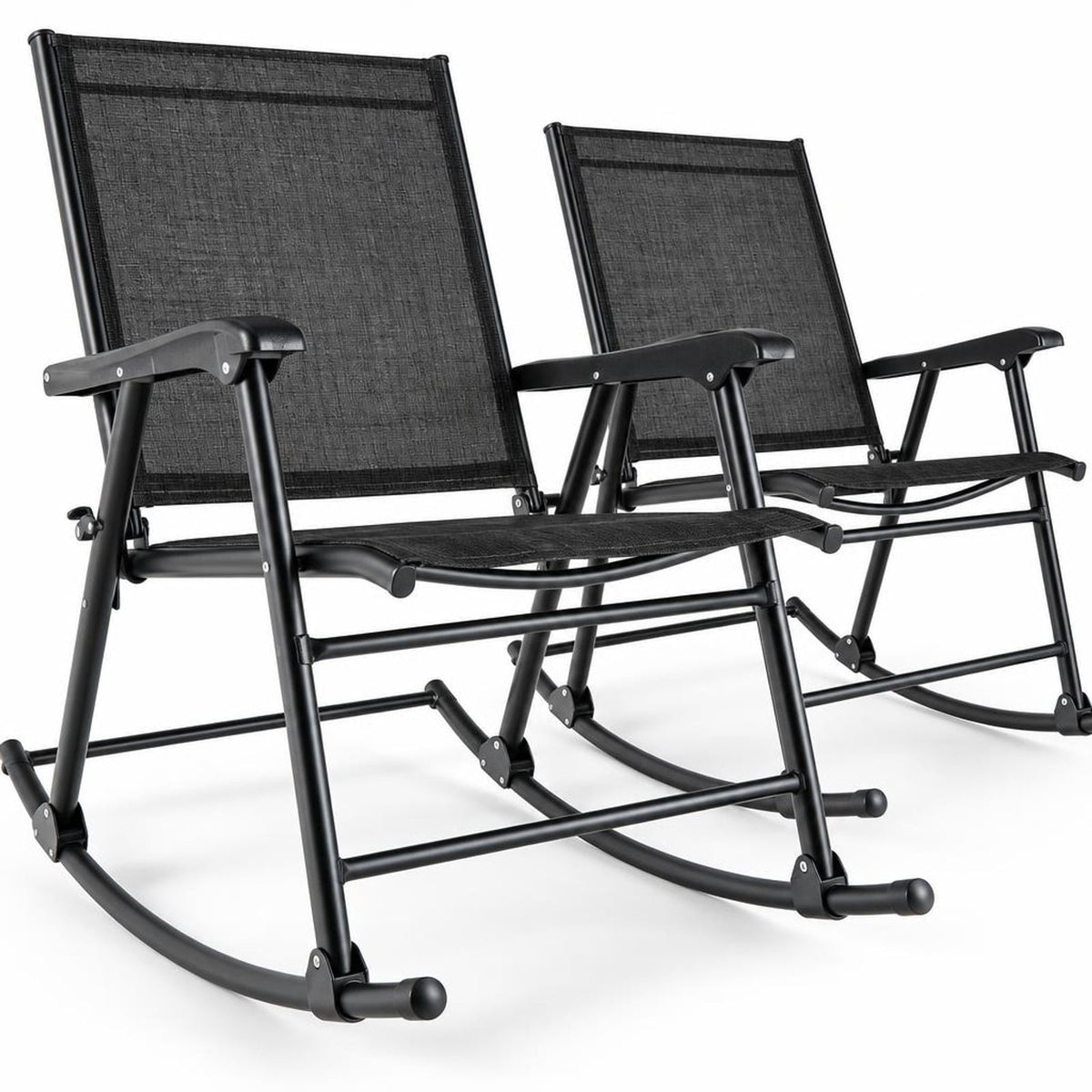 Airfind Folding Rocking Chair with Breathable Seat Fabric Set of 2, 330 lbs Capacity, Fabric Metal Frame, 32.5 x 25 x 36 Footprint, Black