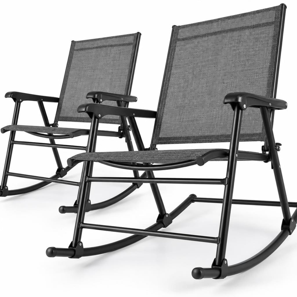 Airfind Folding Rocking Chair with Breathable Seat Fabric Set of 2, 330 lbs Capacity, Fabric Metal Frame, 32.5 x 25 x 36 Footprint, Gray