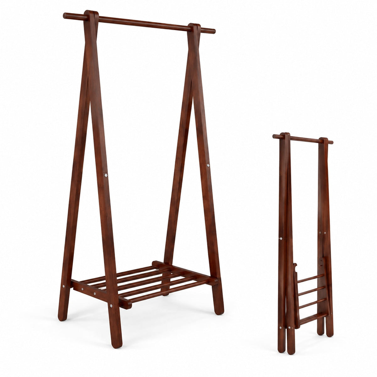 Airfind Folding Rubber Wood Clothes Hanging Rack Standing Garment Rack with Bottom Storage Shelf, 33 lbs Capacity, Rubber Wood Unfolding Frame