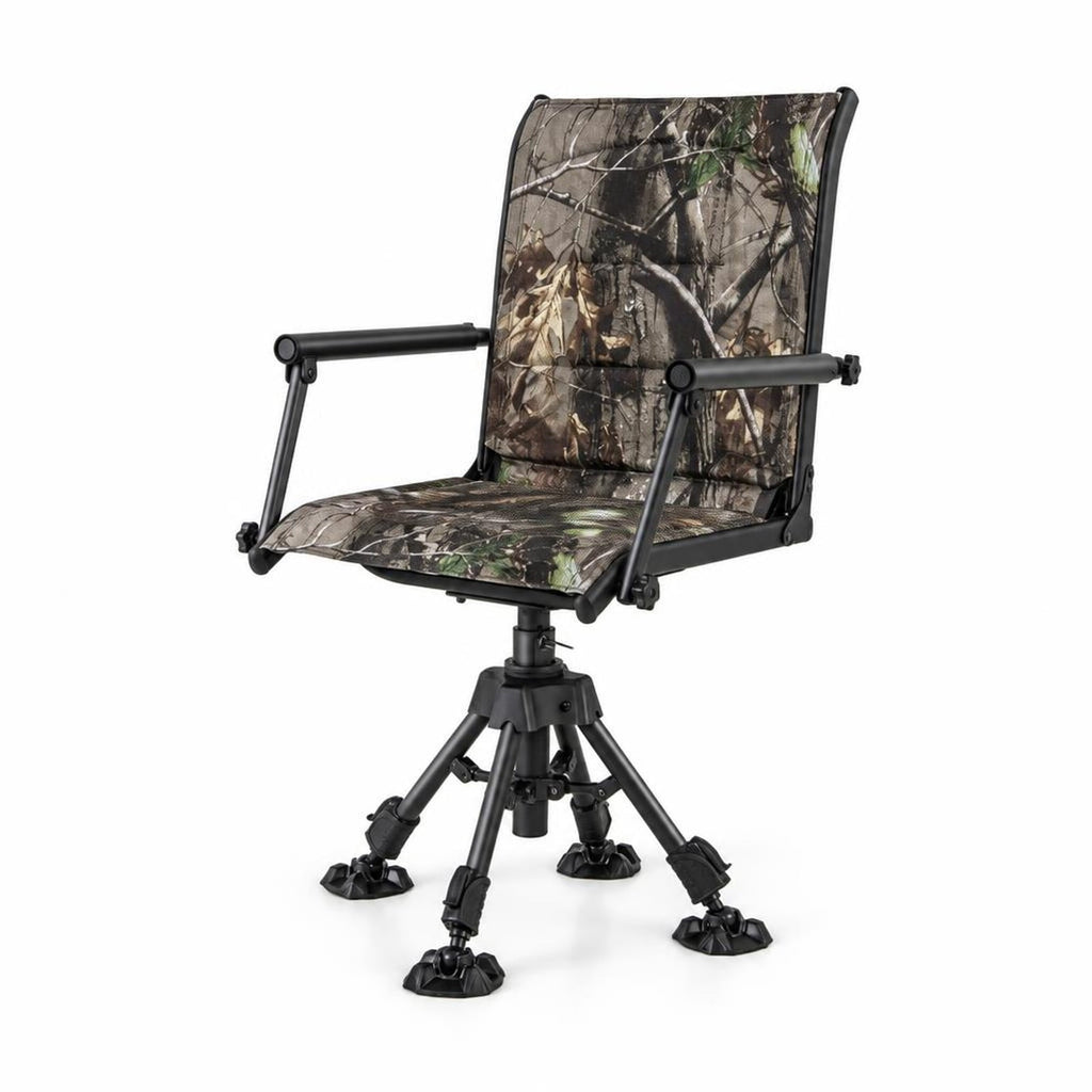 Airfind Folding Swivel Patio Chair with 4 Adjustable Leg, PP Steel Nylon Frame, 21.5 x 21.5 x 33.5-42 Footprint, Camouflage