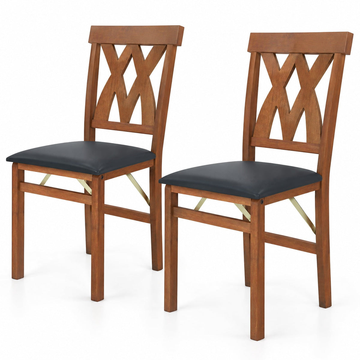Airfind Folding Wooden Dining Chair Set of 2 Faux Leather Upholstered Kitchen Armless Chairs, 330 lbs Capacity, 16 Inch x 21 Inch x 36 Inch Footprint, Walnut