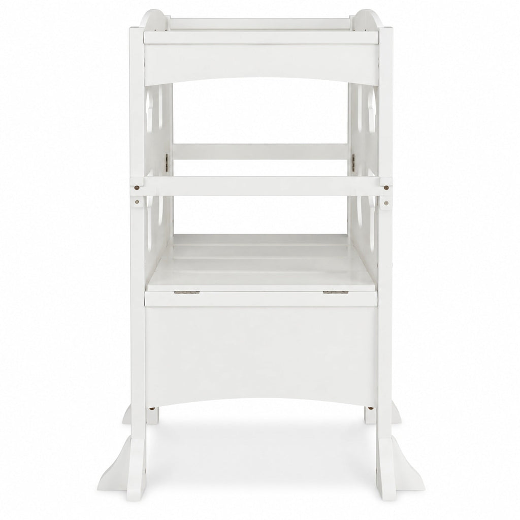 Airfind Folding Wooden Step Stool with Lockable Safety Rail for Toddler 3+, 88 lbs Capacity, Pine Wood Frame, for 3-10 Years Old, White