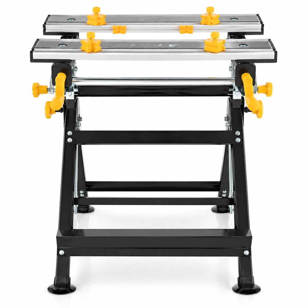 Airfind Folding Work Table with Tiltable Platform and 7-level Adjustable Height, 220 lbs Capacity, Aluminum Metal Frame, Black