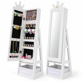 Airfind Free-Standing Full Length Kids Jewelry Armoire Cabinet with Storage Capacity, MDF Frame, 12.5 Inch x 12 Inch x 45.5 Inch Footprint, White