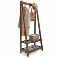 Airfind Freestanding Clothes Rack with 3 Hooks and 2 Shelves, 33 lbs Capacity, Rubber Wood Frame, 13 x 24 x 55 Footprint, Walnut