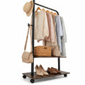 Airfind Freestanding Clothing Rack with Wheels and Storage Shelves for Entryway and Bedroom, 120 lbs Capacity, Engineered Wood Metal Frame, Brown