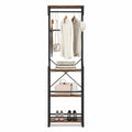 Airfind Freestanding Coat Rack with 4 Storage Shelves and 6 Hooks, 22 lbs Capacity, Metal Engineered Wood, 16 Inch x 12 Inch x 64 Inch , Brown