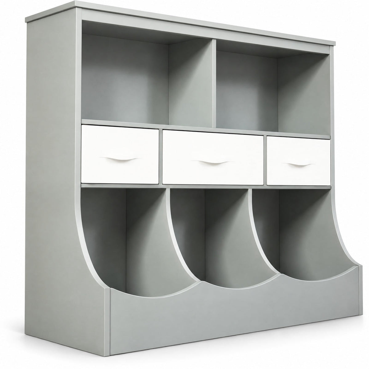 Airfind Freestanding Combo Cubby Bin Storage Organizer Unit W/3 Baskets, 66 lbs Capacity, 37 x 16 x 37 (L x W x H) Big drawer Footprint, Gray