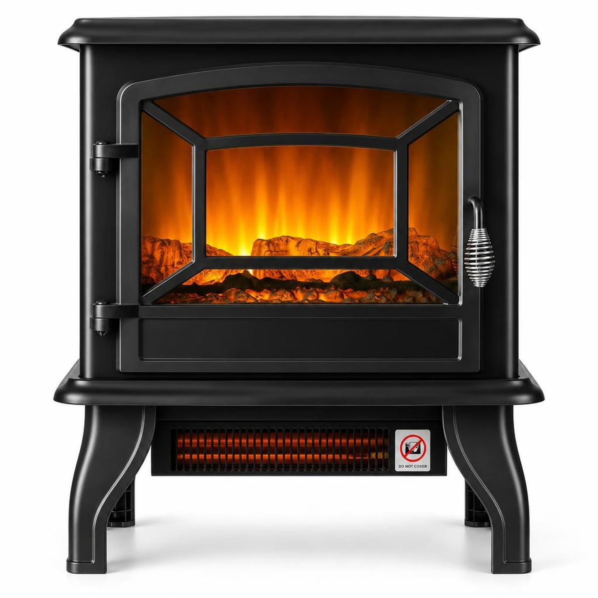 Airfind Freestanding Fireplace Heater featuring Realistic Dancing Flame Effect, 50 lbs Power Rating: 1400W Capacity, Steel Tempered Glass Frame, Black