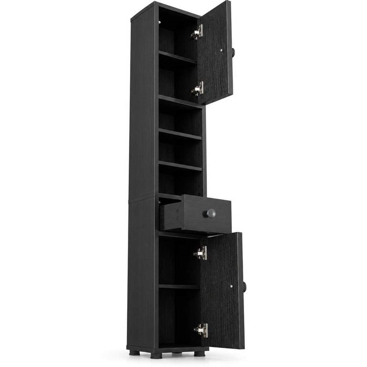 Airfind Freestanding Slim Bathroom Cabinet with Drawer and Adjustable Shelves, 110 lbs Capacity, MDF Frame, 8in x 8in x 71in Total Footprint, Black