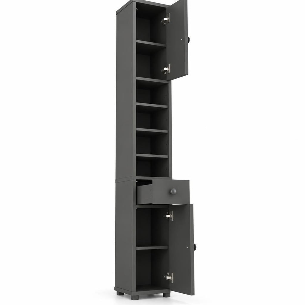 Airfind Freestanding Slim Bathroom Cabinet with Drawer and Adjustable Shelves, 110 lbs Capacity, MDF Frame, 8in x 8in x 71in Total Footprint, Gray