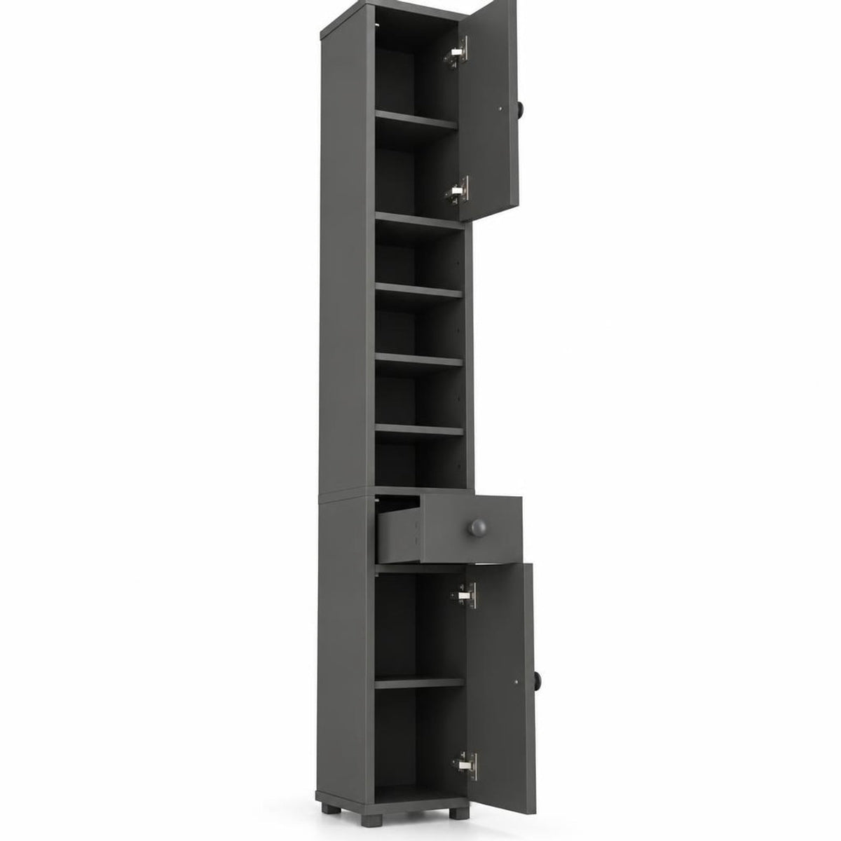 Airfind Freestanding Slim Bathroom Cabinet with Drawer and Adjustable Shelves, 110 lbs Capacity, MDF Frame, 8in x 8in x 71in Total Footprint, Gray