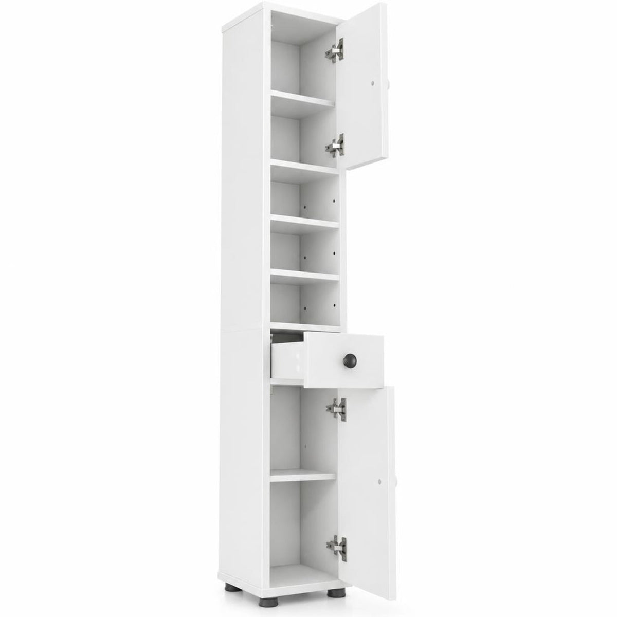Airfind Freestanding Slim Bathroom Cabinet with Drawer and Adjustable Shelves, 110 lbs Capacity, MDF Frame, 8in x 8in x 71in Total Footprint, White