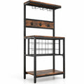 Airfind Freestanding Wine Rack Floor Wine Bar Cabinet with Glass Racks, 200 lbs Capacity, Engineered Wood Metal Frame, Brown