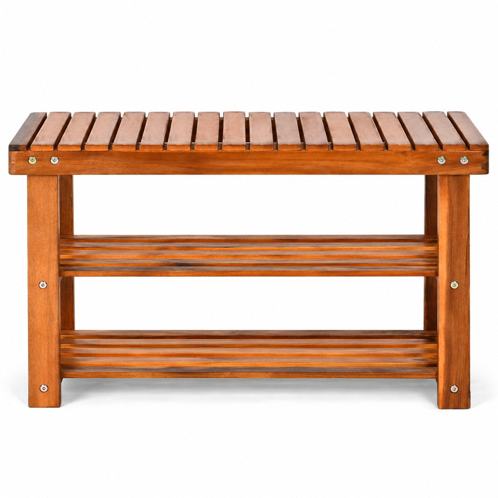Airfind Freestanding Wood Bench with 3, 180 lbs Capacity, Acacia wood, 27.5 Inch x 11 Inch x 17.5 Inch (L x W x H) Weight: 10 lbs, Wood
