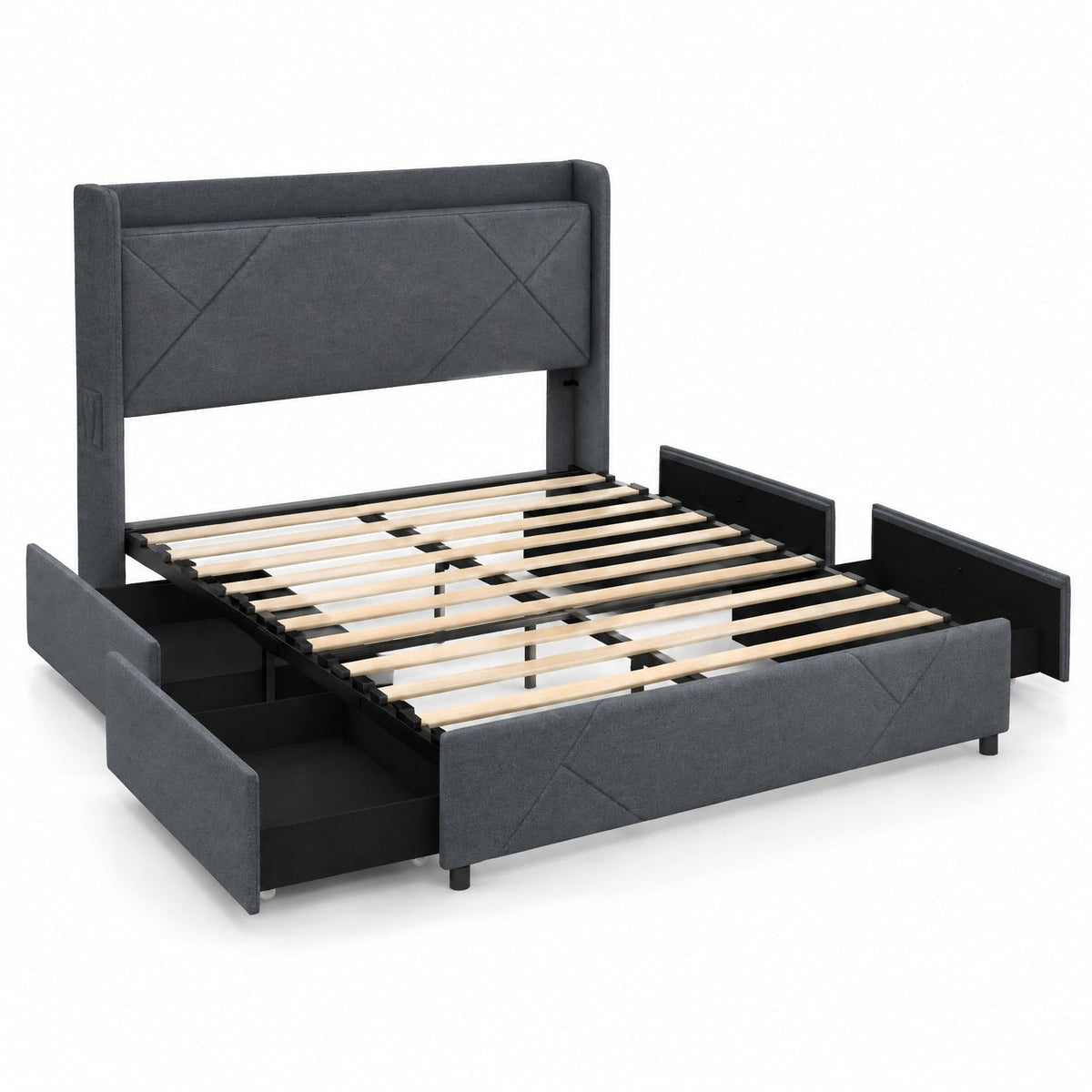 Airfind Full/Queen Size Bed Frame with LED Lights and Charging Station, 1100 lbs Capacity, 82.5 x 57 x 48 Bed Platform 75 x 54.5 Footprint