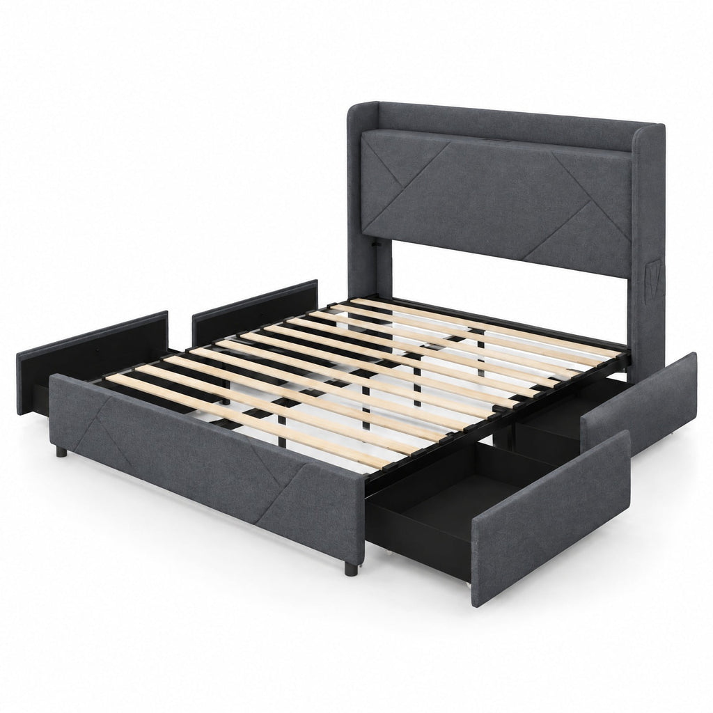 Airfind Full/Queen Size Bed Frame with LED Lights and Charging Station, 1100 lbs Capacity, 82.5 x 57 x 48 Bed Platform 75 x 54.5 Footprint
