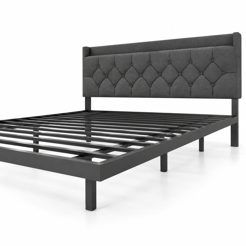 Airfind Full/Queen Size Floating Bed Frame with LED and Headboard and Charging Station, 660 lbs Capacity, 78.5 Inch x 55.5 Inch x 34 Inch Bed Platform Footprint