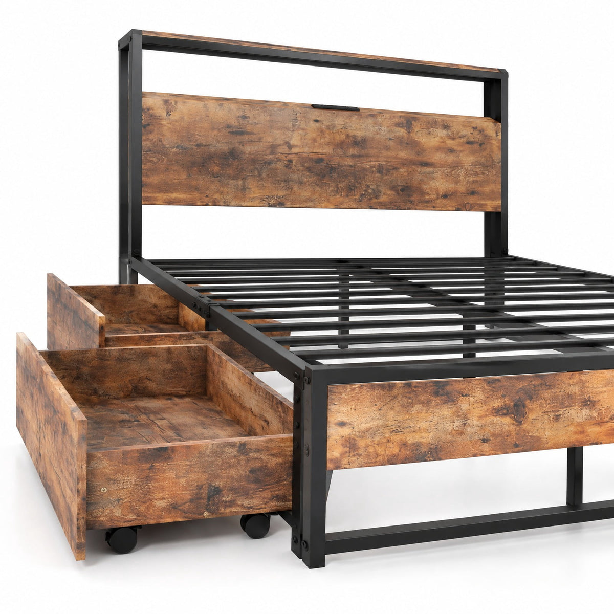 Airfind Full Size Bed Frame with 2-Tier Storage Headboard and Charging Station, 600 lbs Capacity, Metal MDF Frame, 82.5 Inch x 55.5 Inch x 39 Inch Footprint