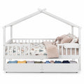 Airfind Full Size House Bed with Roof and Fence Rails for Kid, 550 lbs Capacity, Pine Wood Plywood MDF Engineered Wood Frame, White