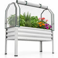 Airfind Galvanized Raised Garden Bed with Legs and Greenhouse Cover for Vegetable Flower, 175 LBS Capacity, Electroplated Metal PE Frame, Silver